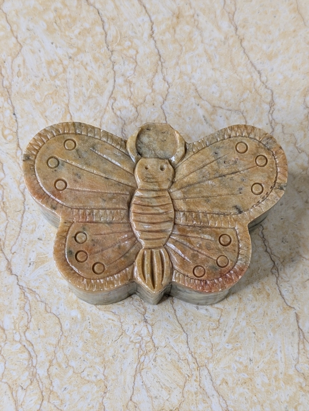 Vintage Butterfly Stone Lidded Trinket Box Handcrafted In India